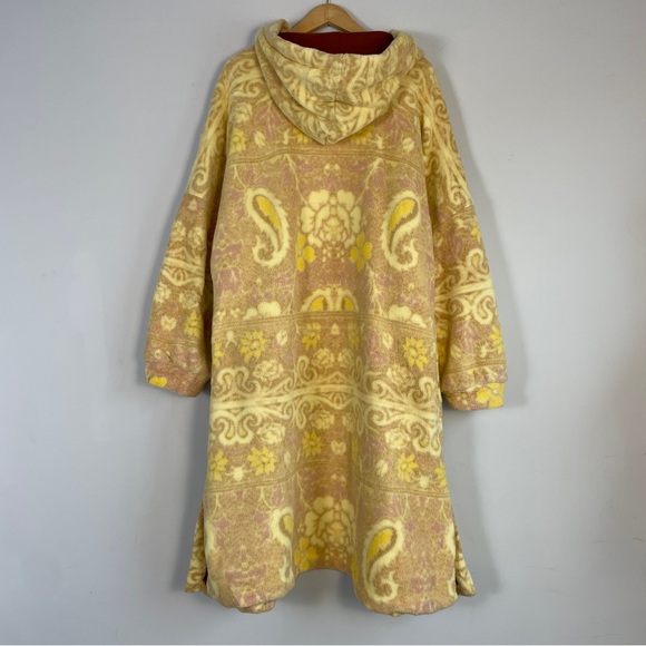Free People Cozy Printed Blanket Hoodie Yellow Coat Large Cozy Fleece Boho - Picture 5 of 8